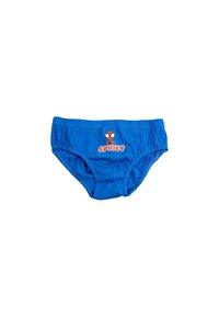 Boxers en coton bleu avec un logo "Spidey" rouge et un graphique de spider sur le devant. Ceinture douce et élastique.