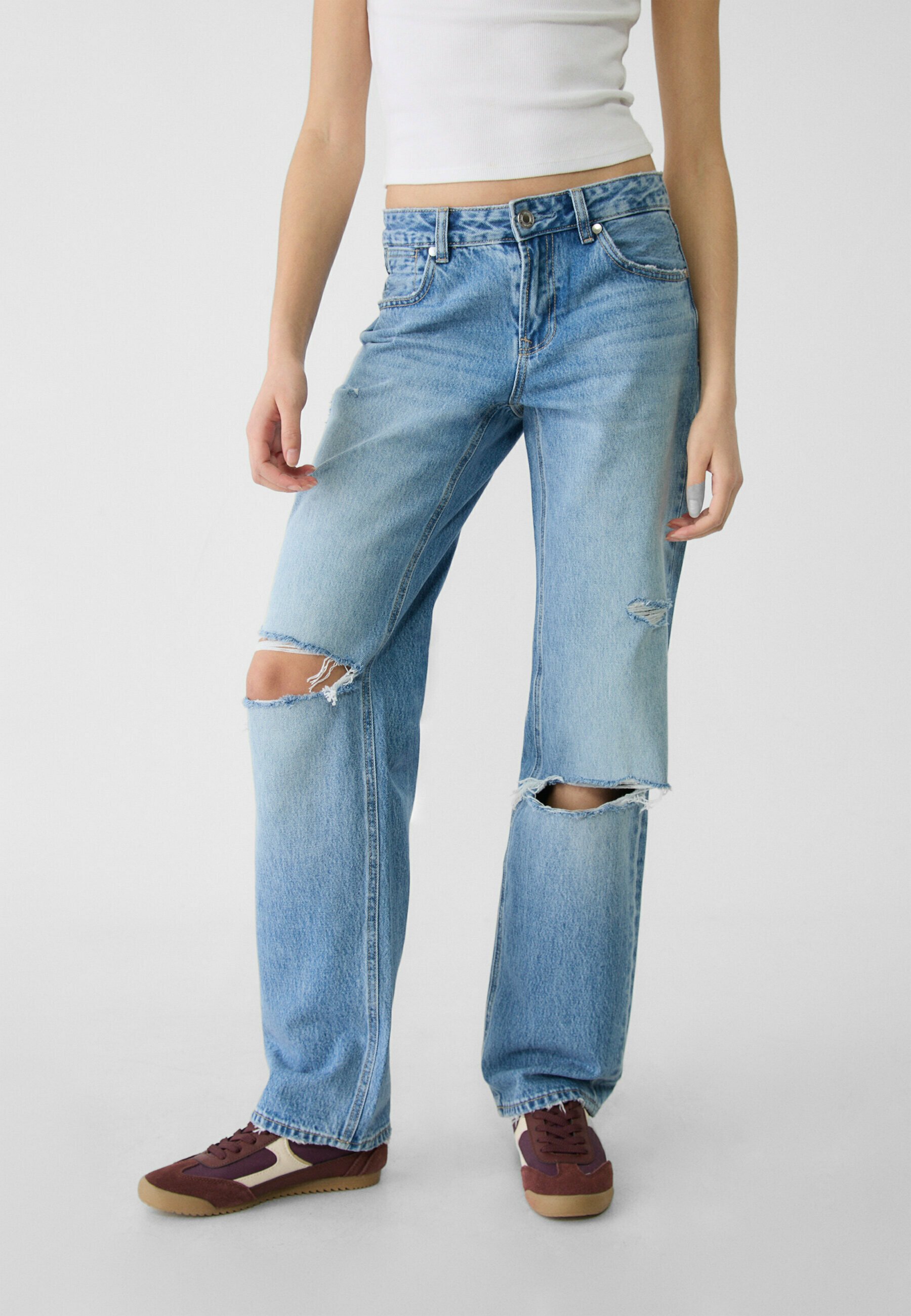 Stradivarius Straight leg jeans - stone blue denim - Zalando