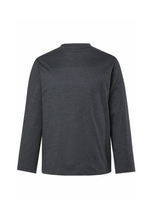 Maglietta a maniche lunghe color grigio scuro con scollo tondo, dal design semplice e sobrio, senza loghi o motivi visibili.