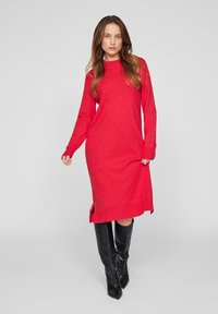 VILA VIRIL CREW NECK MIDI DRESS - Pletené šaty - barbados cherry