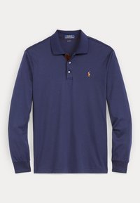 Tumesinise värvi Polo Ralph Laureni pika varrukaga särk kahe nupuga ja väikese tikitud polo mängija logoga vasakul rinnal.