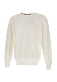 Maglione a maglia color crema con collo rotondo, maniche lunghe e polsini e orlo a costine. Tessuto morbido, design leggero.