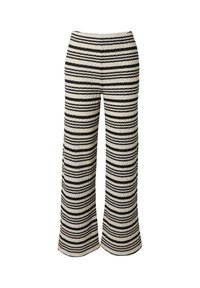Weite-Hosen aus strukturiertem Stoff, mit einem vertikalen Streifenmuster in Schwarz und Creme. Elastischer Taillenbund für Komfort.