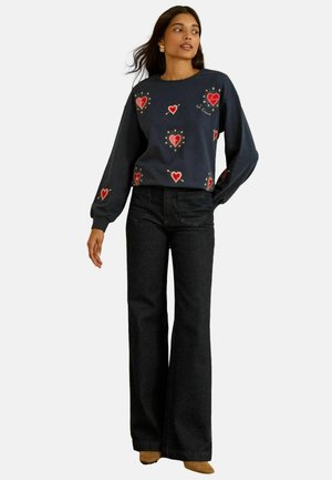 Sweater - navy blue heart embroidery