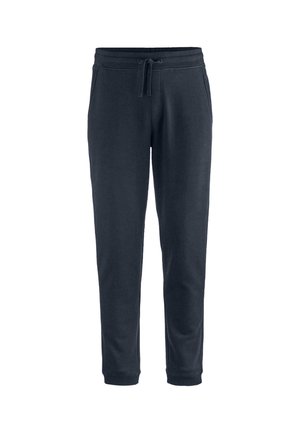 Marineblaue Sweatpants aus weichem Stoff, mit einem elastischen Bund und einer Kordel, Seitentaschen und gerippten Bündchen.