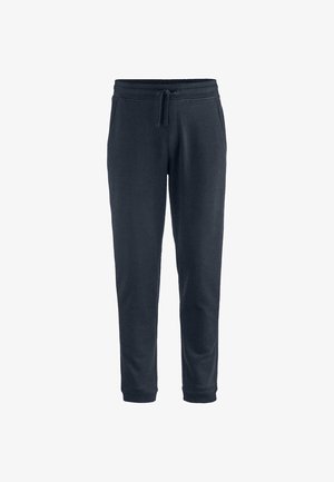 Marineblaue Sweatpants aus weichem Stoff, mit einem elastischen Bund und einer Kordel, Seitentaschen und gerippten Bündchen.