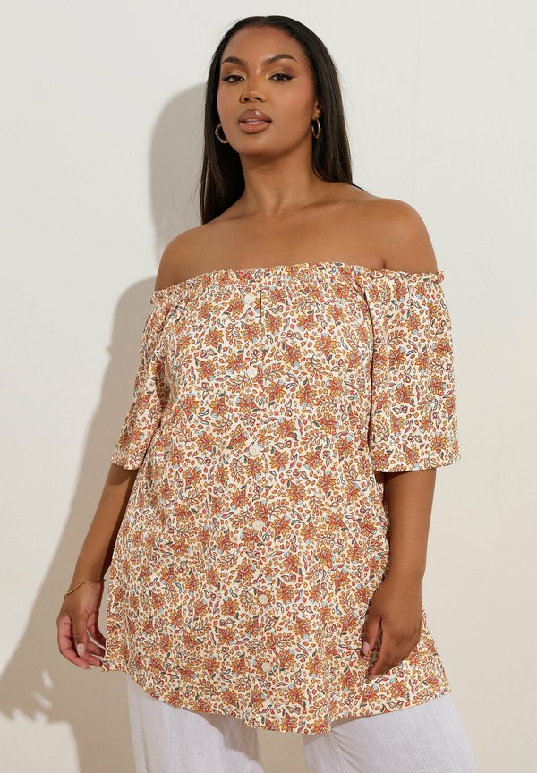 TEXTURED LEAF BARDOT - Bluse - orange