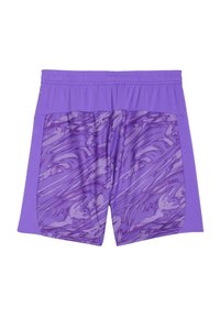 Pantaloni sportivi viola con un motivo testurizzato e vorticoso sui pannelli frontali. Presentano una vita solida viola e dettagli laterali.