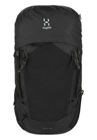 Zwarte wandelrugzak, 40L capaciteit, duurzame stof, ergonomisch ontwerp, verstelbare riemen en meerdere buitenzakken voor het organiseren van uitrusting.