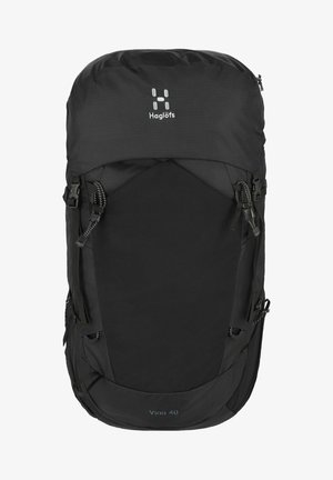 Schwarzer Wanderrucksack mit 40L Fassungsvermögen, strapazierfähigem Gewebe, ergonomischem Design, verstellbaren Riemen und mehreren Außentaschen zur Organisation von Ausrüstung.