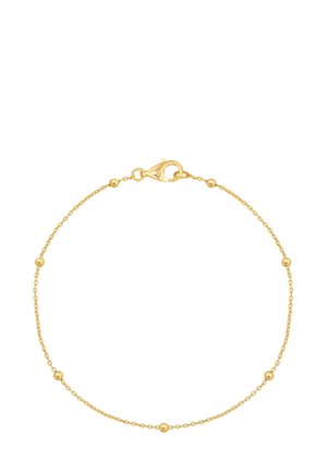 Gold chain bracelet featuring evenly spaced spherical beads and a lobster clasp closure, showcasing a delicate, minimalist design.