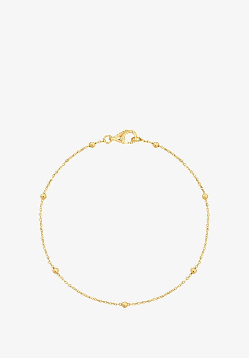 Kuldne ahel, millel on ühtlaselt jaotatud sfäärilised helmed ja homaarikinnitusega sulgur, mis esitleb delikaatset ja minimalistlikku disaini.