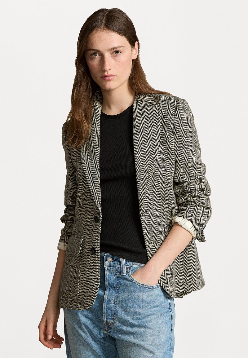 Polo Ralph Lauren - HERRINGBONE LINEN BLEND BLAZER - Bleiseri - black/cream, Suurenna