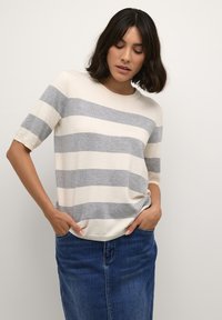 Kaffe LIZZA STRIPED - Tričko s potlačou - grey mel white bold stripe