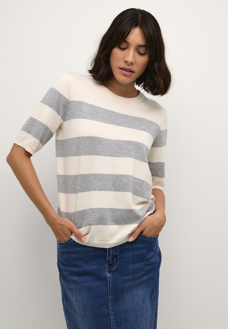 Kaffe LIZZA STRIPED - Tričko s potlačou - grey mel white bold stripe