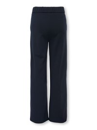 Pantalon large bleu marine avec ceinture élastique, vu de dos sur un fond blanc.