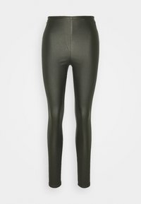 Höga leggings i mörk olivgrön, tillverkade av ett slätt, stretchigt material med en elegant, slim fit och utan synliga sömmar.