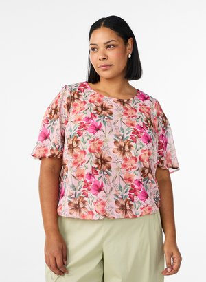 Zizzi, GEBLÜMTE MIT KURZEN ÄRMELN  - Bluse - rose multi flower