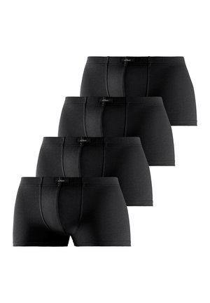 Vier Paare schwarze Boxer-Shorts aus einem weichen, dehnbaren Material. Jedes Paar verfügt über einen bequemen Bund mit Logo und eine enganliegende Passform.