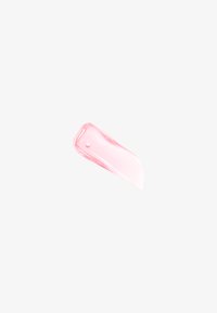 Gel traslucido rosa con una texture liscia e lucida, applicato con una pennellata curvata, che mostra una piccola goccia sulla sua superficie.