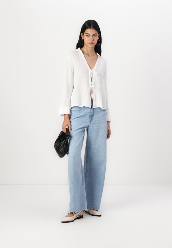 Long-Sleeve Oversized Tie-Front Gauzy Shirt - Blouse4