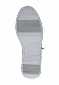 Fehér sneaker talpa texturált futófelülettel. Szürke csíkkal és a "CAPRICE" márkanevével a sarok közelében. 37-es méret.