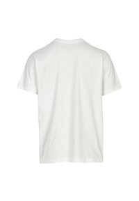 White cotton t-shirt with short sleeves, round neckline, and a smooth texture. The back features no logos or additional details.