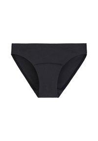 Sort bikini-bund lavet af strækstof, med et sømløst design, medium dækning og glat tekstur uden pynt.
