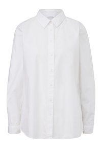 Witte button-up overhemd met een klassieke kraag, lange mouwen en een iets loose pasvorm. Gemaakt van katoen en voorzien van subtiele roze stiksels op de kraag.