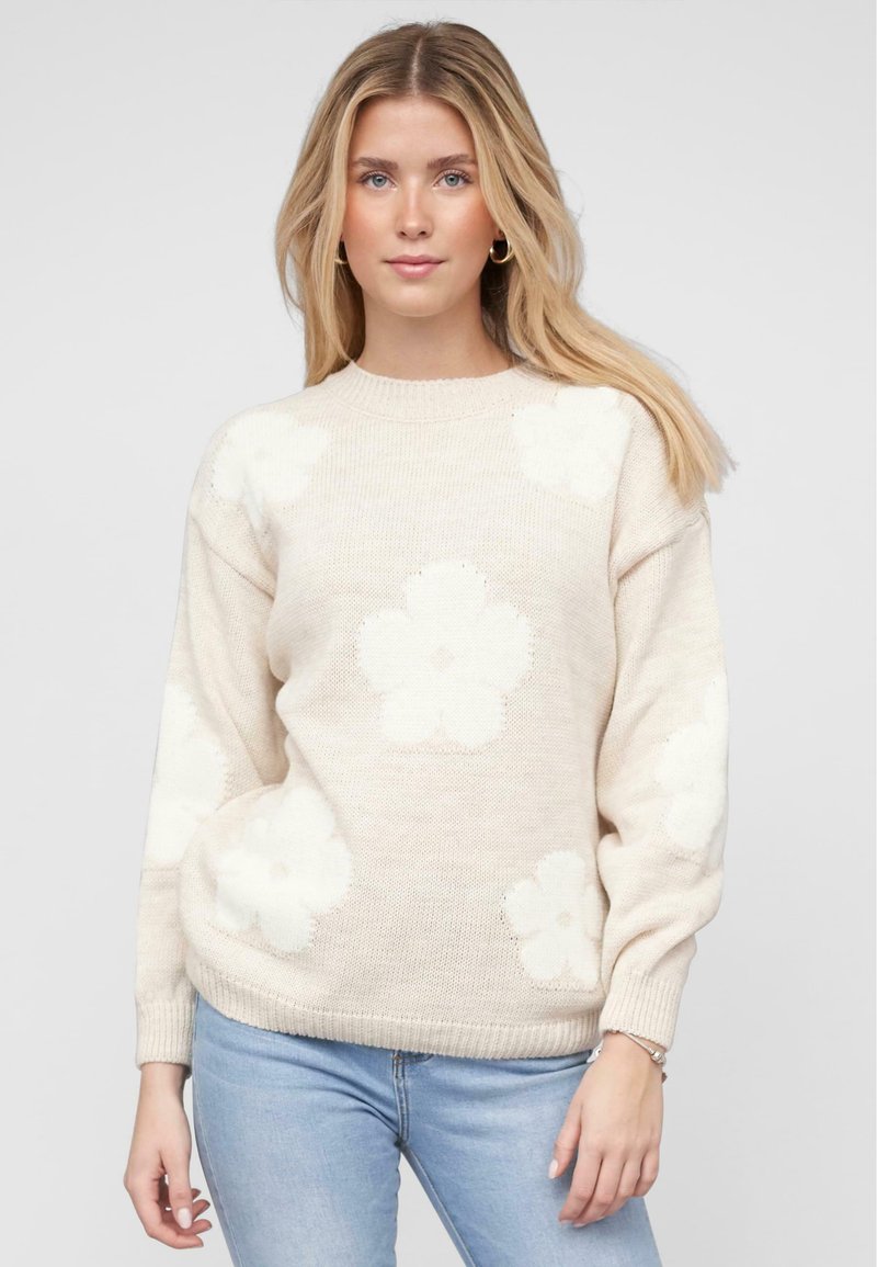 Cloud 5ive CREWNECK WITH FLOWERS - Pulover - beige
