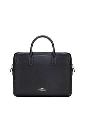 Valigetta in pelle nera con doppio manico, cerniere laterali e logo Wittchen dorato al centro del pannello frontale.