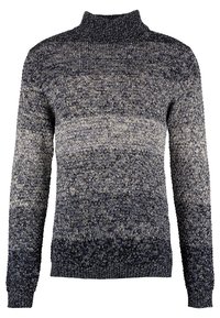 Strickpullover mit hohem Kragen, ausgestattet mit einem Farbverlaufsmuster in Marineblau und Hellgrau. Strukturierter Stoff mit geripptem Saum und Bündchen.