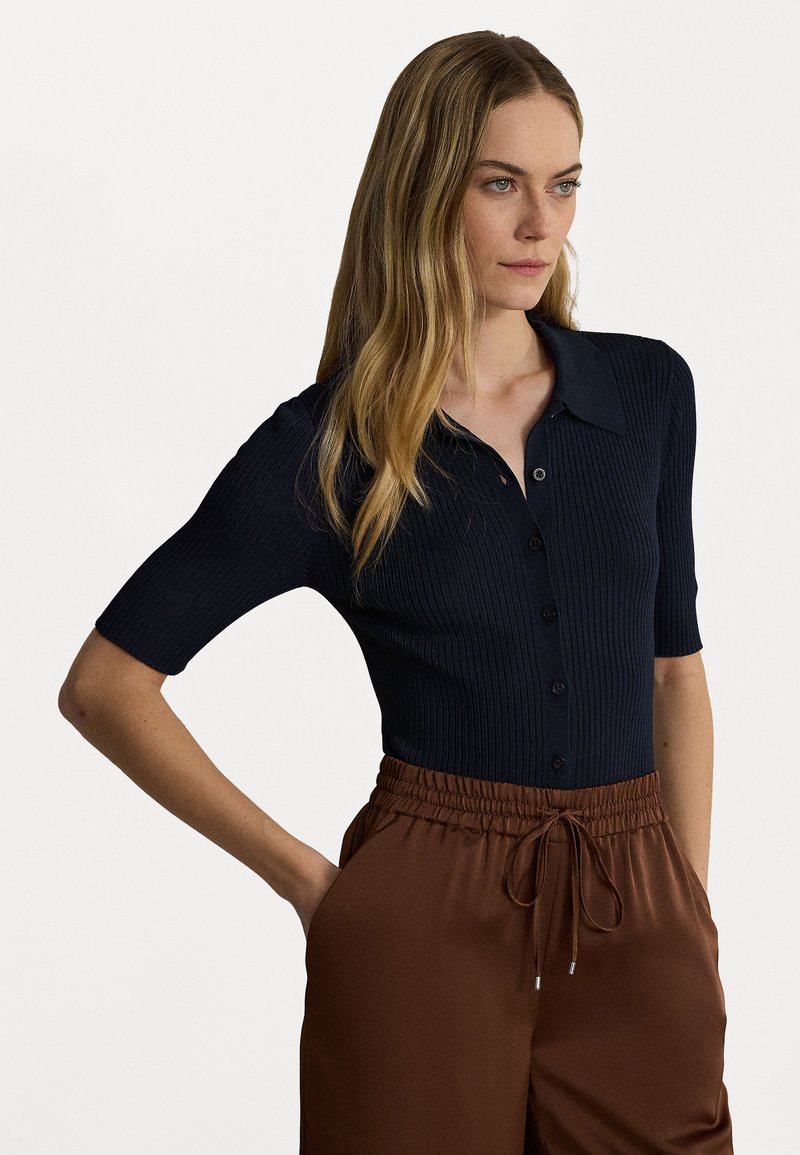 Lauren Ralph Lauren RIB KNIT ELBOW SLEEVE POLO CARDIGAN - Kofta - navy