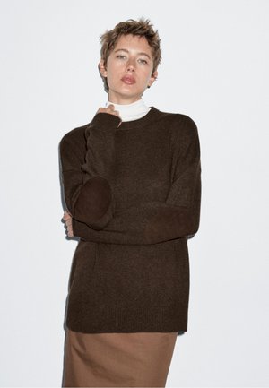 Massimo Dutti CASHMERE OVERSIZE WITH ELBOW PATCHES - Strickpullover - mottled dark brown