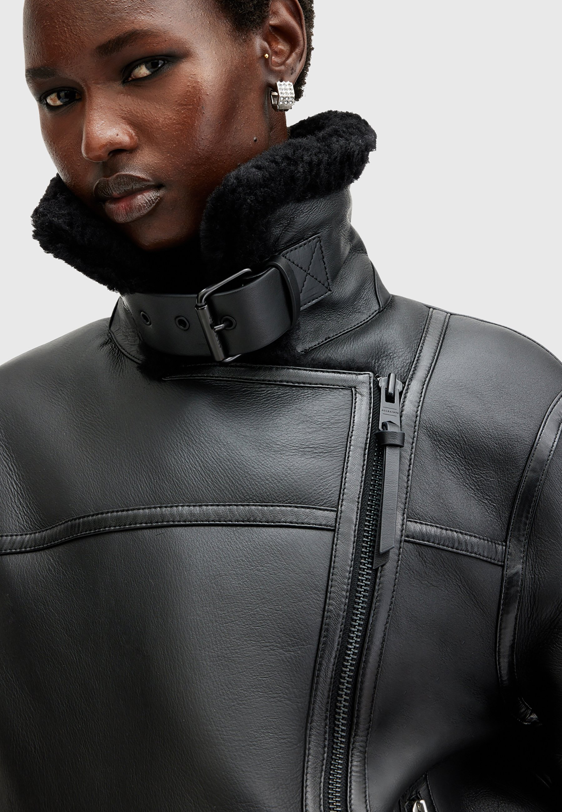 AllSaints Leather jacket - black - Zalando