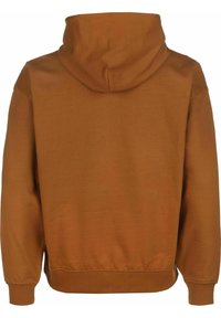 Felpa marrone con cappuccio e vestibilità rilassata. Realizzata in tessuto morbido, con polsini e fondo a coste, caratterizzata da una texture liscia e senza loghi visibili.