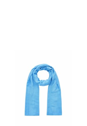 Hellblauer rechteckiger Schal aus weichem Stoff, zu einer Schlaufe gefaltet mit zwei gleichmäßig herabhängenden Enden.