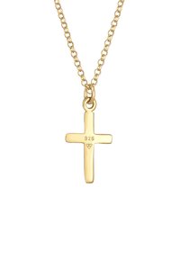 Collana in argento sterling 925 color oro con un semplice ciondolo a croce piatta, caratterizzato da una finitura liscia e un attacco ad anello.