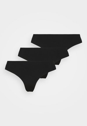 Kolme mustaa puuvillapantiesettiä, joissa on sileä pinta ja minimalistinen muotoilu, matala vyötärö ja ei näkyviä saumoja.