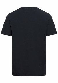 Sort bomulds t-shirt med korte ærmer og rund hals. Glat tekstur, lige kant, ingen synlige logoer eller mønstre.