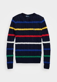 STRIPED CABLE KNIT COTTON SWEATER - Strickpullover - navy/multi-colored