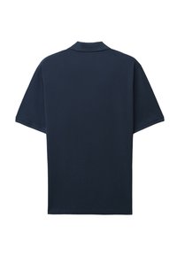 Polo shirt navy a maniche corte in tessuto testurizzato, colletto a costine e vestibilità rilassata, con orlo dritto e senza decorazioni visibili.
