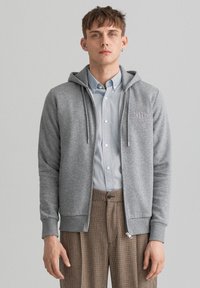 GANT TONAL ARCHIVE SHIELD ZIP HOODIE - Felpa con zip - grey melange