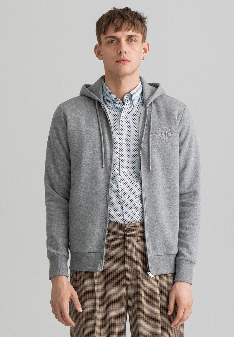 GANT TONAL ARCHIVE SHIELD ZIP HOODIE - Felpa con zip - grey melange
