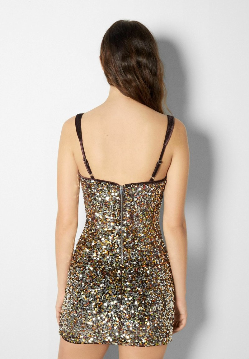 bershka glitter dress Cocktail / Party dress - gold-coloured - (Pre-owned) Women Online Clothing Collection