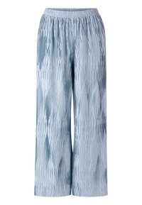Light blue wide-leg pants with a textured, pleated design featuring varying shades of blue and an elastic waistband for comfortable fit.