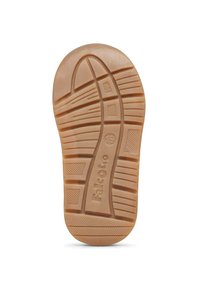 Suola di scarpa in gomma di color marrone chiaro, con un motivo di presa testurizzato caratterizzato da scanalature orizzontali e verticali. Include il nome del marchio "FalcOtto" vicino al tallone.