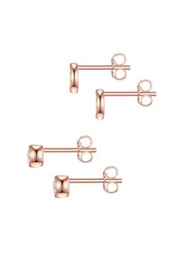 Ohrringe aus roségold mit runden, polierten Fassungen und klaren Kristallakzenten. Einfaches Design mit sanften Kurven und Schmetterlingsverschlüssen.