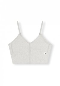Grå bomuldsbralette med justerbare stropper, v-hals design og subtile sømme. Har et lille logomerke på venstre side.