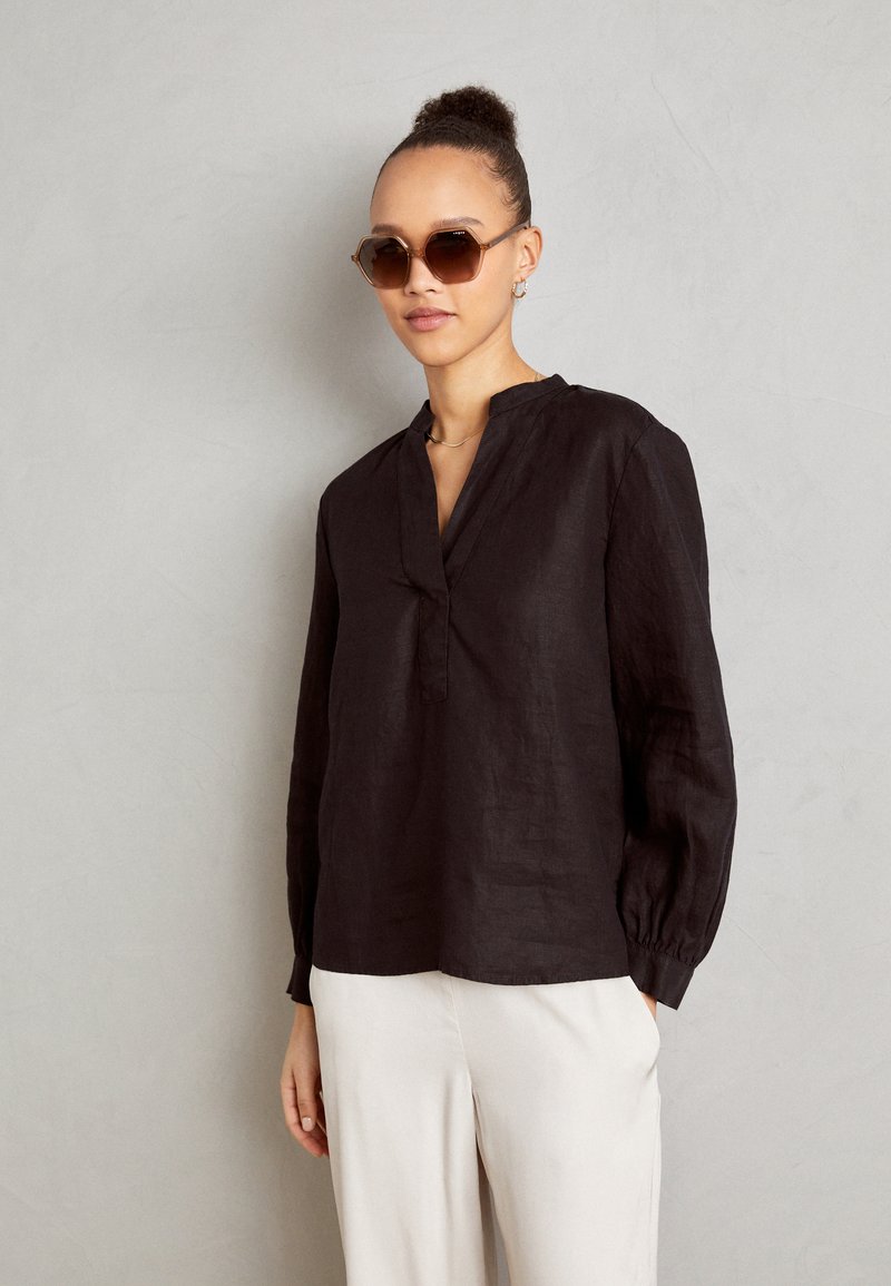 Marc O'Polo BLOUSE STAND UP COLLAR WITH V-NECK LONG SLEEVE - Tunika - black